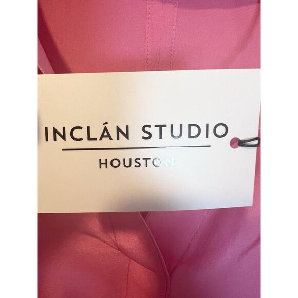 Inclan Studio Stevie Pink Top L Relaxed Fit High Low Hem Collared Silk Crepe - Picture 8 of 8
